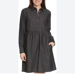 Nine West Charcoal Long Sleeve Collared Dress Size Medium